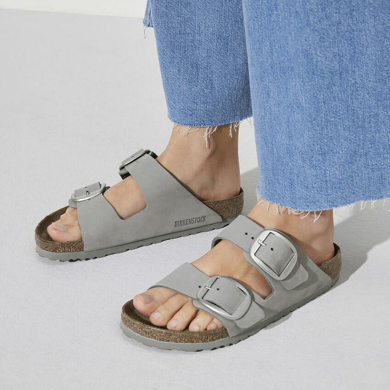 Birkenstock Big Přezkou Nubuck Læder Arizona Dame Grå | DK 467FDN